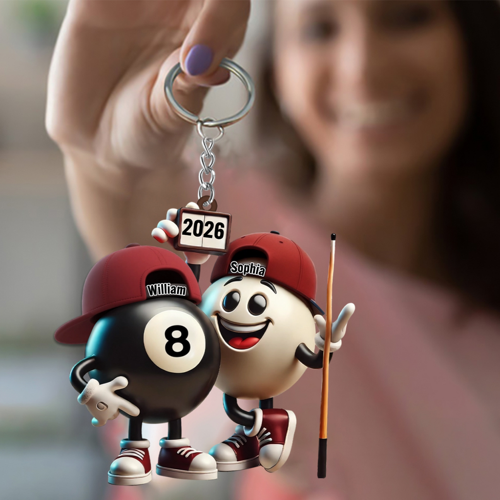 Custom Name Billiard Couple Keychain, Billiard Lover Gift