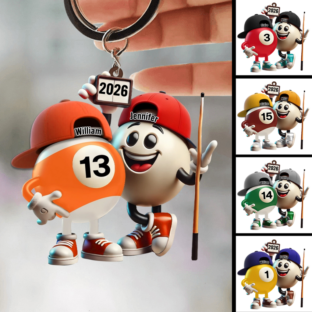 Custom Name Billiard Couple Keychain, Billiard Lover Gift
