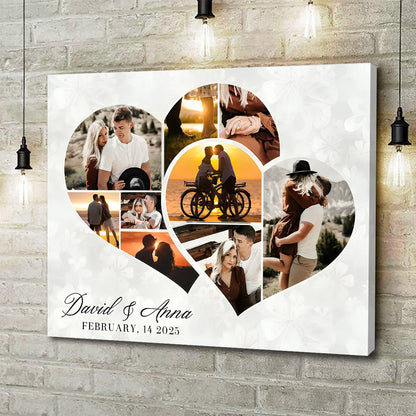 Two Hearts Entangled Photo Collage Canvas, Love Story Collage Gift, Personalized Anniversary Gift For Couples