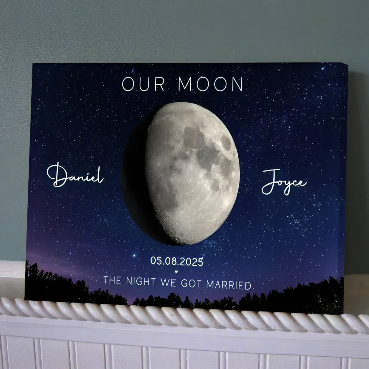 Our Moon Couple Gift Moon Phase Art Anniversary for Wife, Gift for Husband Personalized Canvas Poster