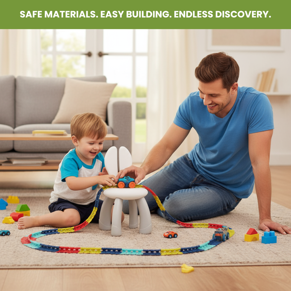 Magnetic Race Track Set for Kids with Self-Driving Car