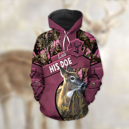 Personalized Her Buck His Doe Name Couple Deer 3D Hoodie