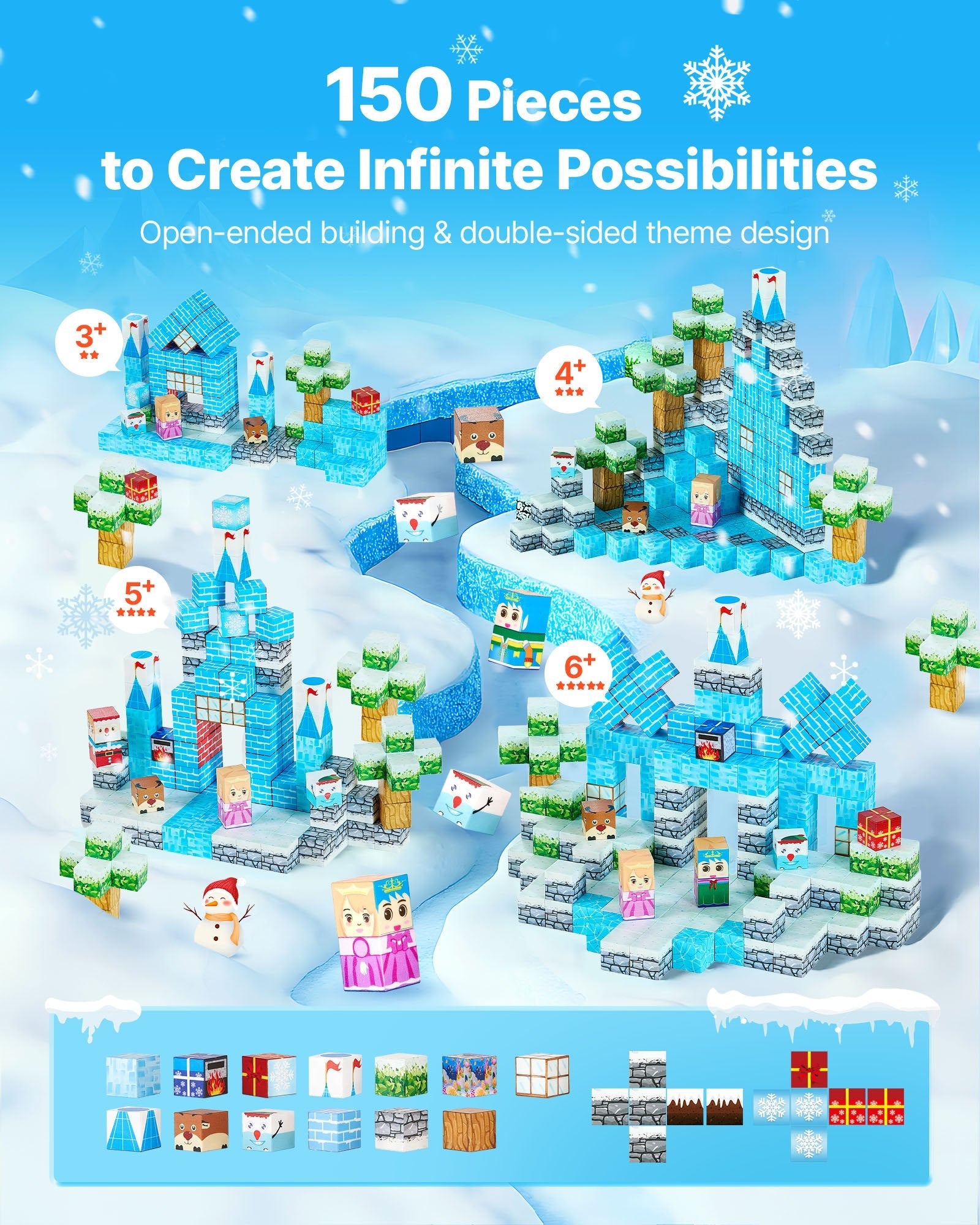 Montessori Frozen Fortress Magnetic Building 150pc Blocks